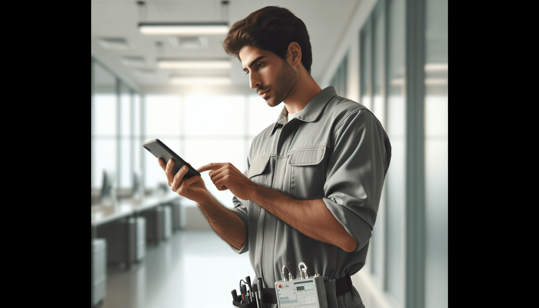 Technician using a tablet with Field Service Software dashboard
