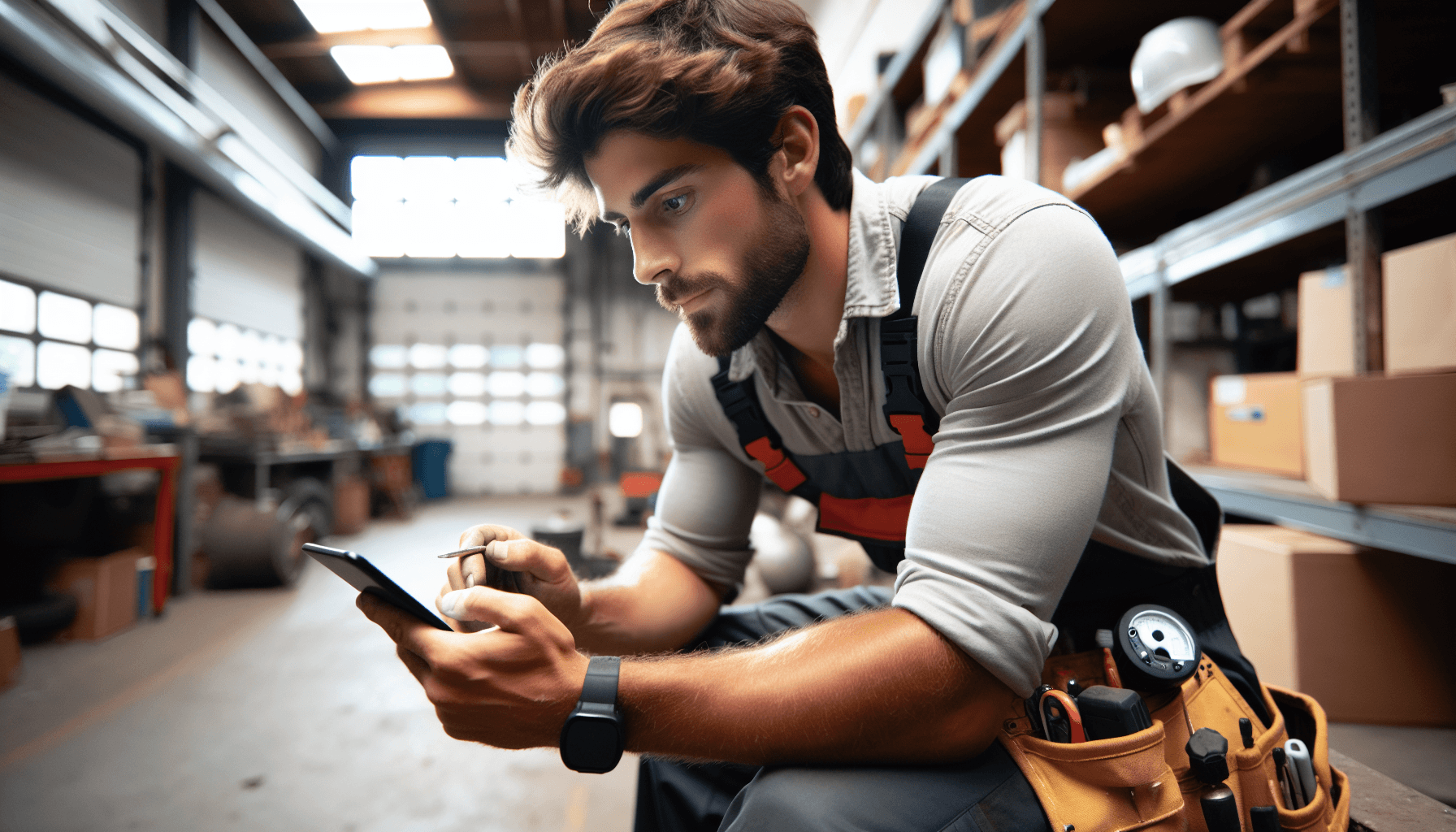 Field service technician using dispatch software on a tablet