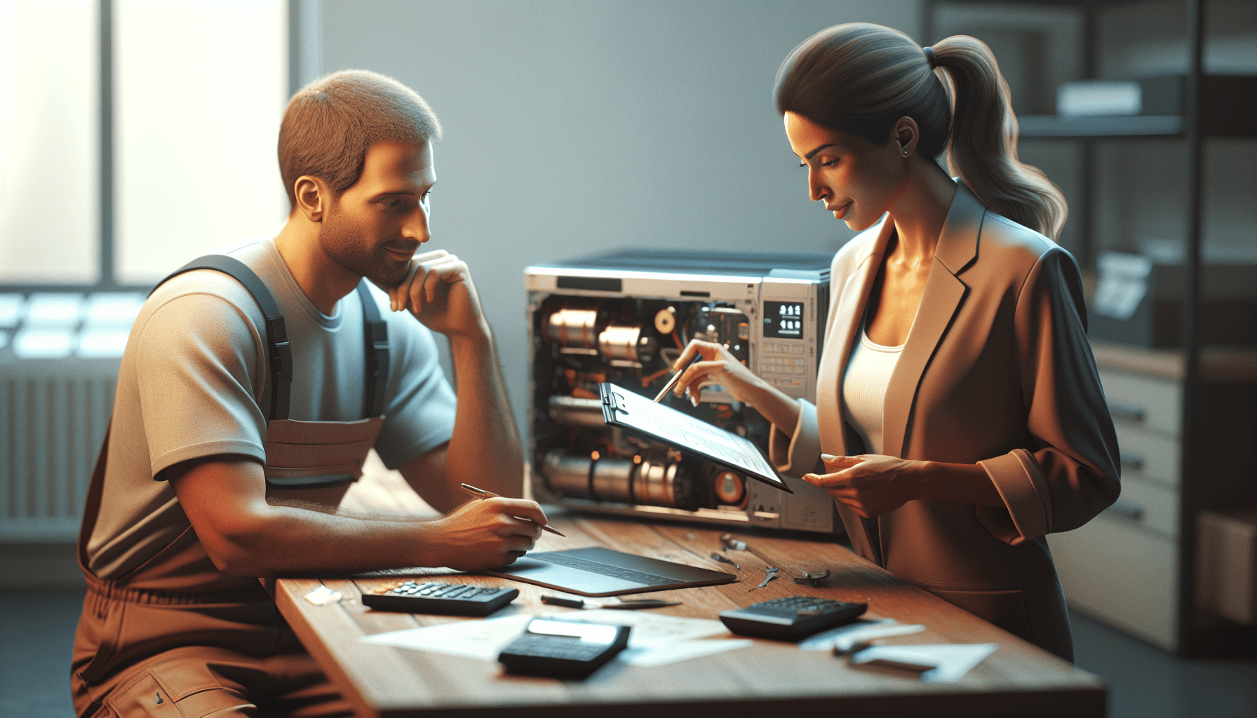 Illustration depicting service business automation software streamlining operations with a field service technician interacting with a mobile device