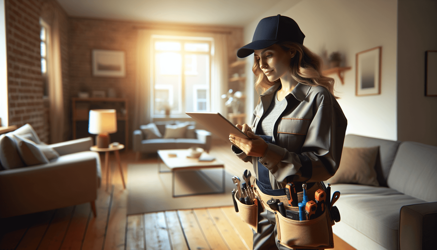 HVAC technician using management software on a tablet in the field