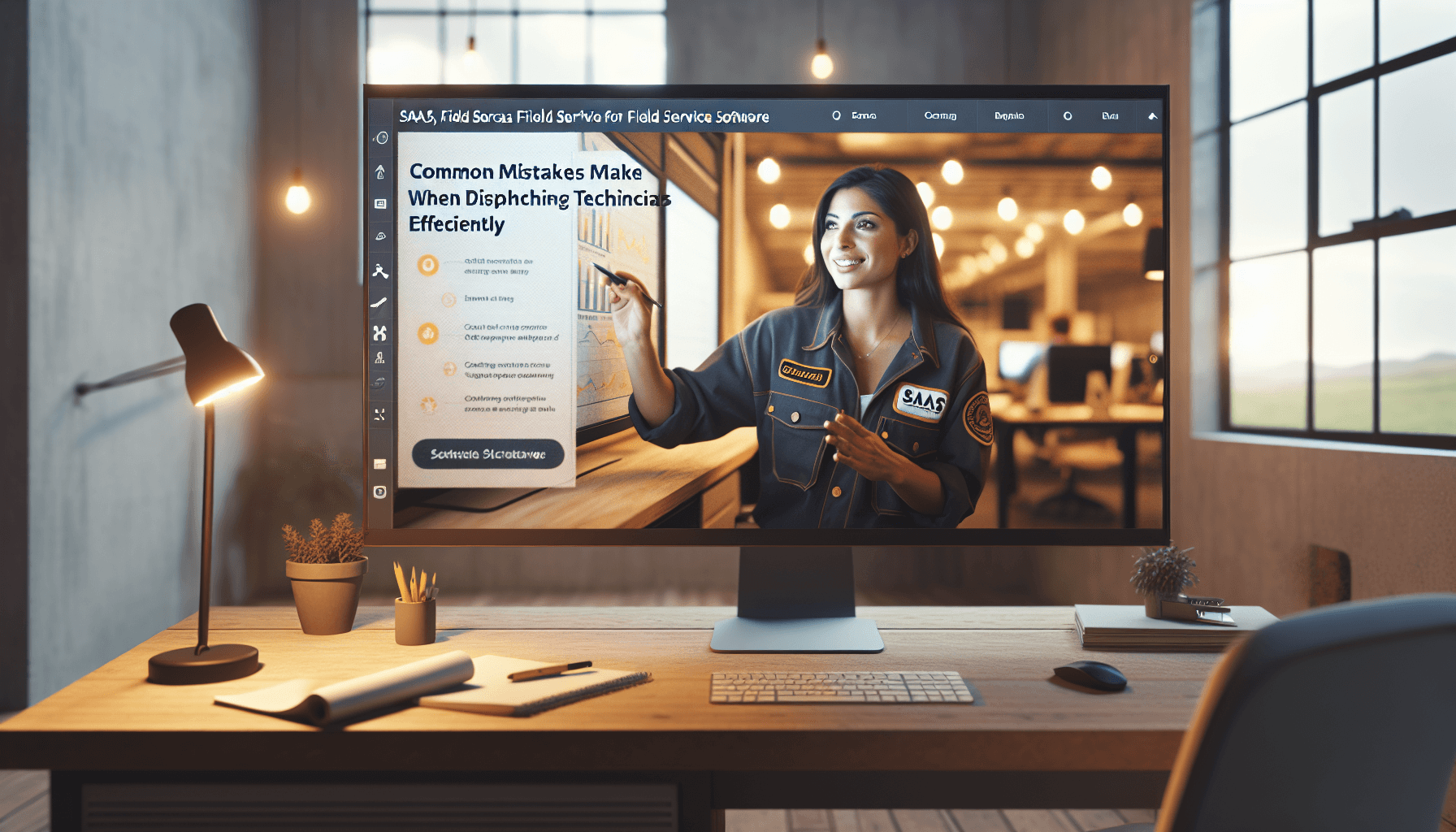 Technician using field service software on a tablet