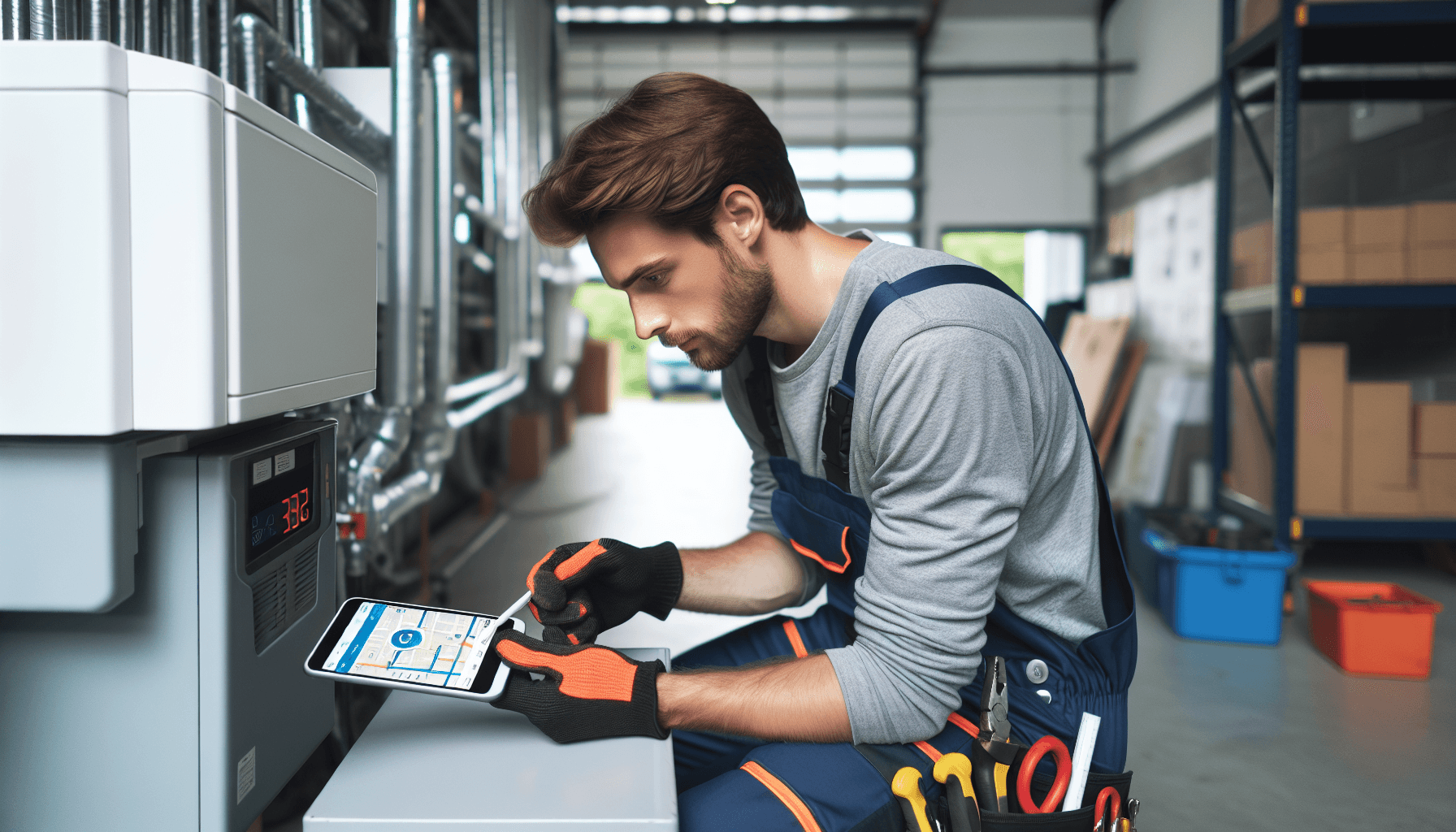 Technician using GPS tracking software on a tablet in the field
