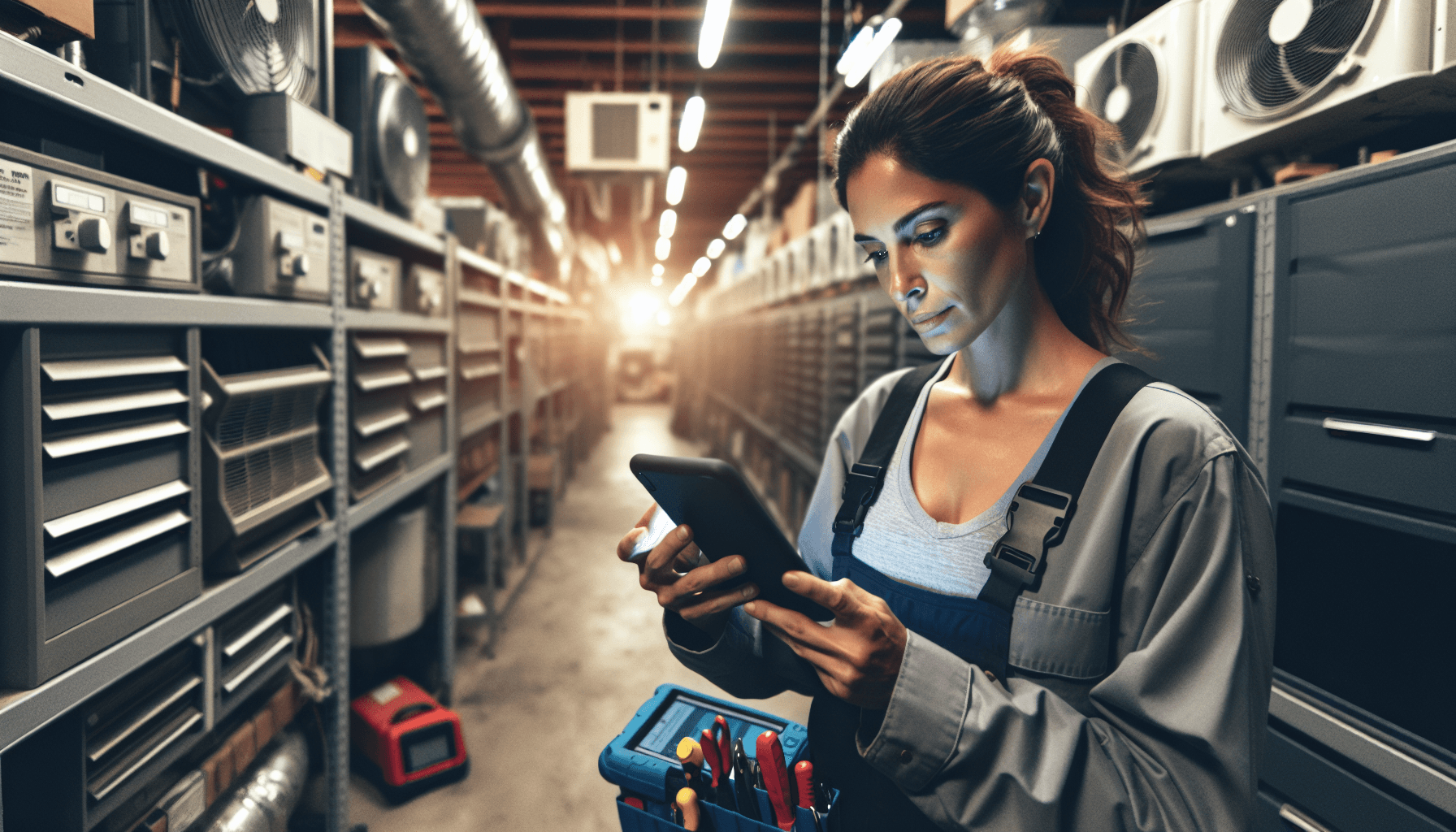 Technician using field service management software on tablet