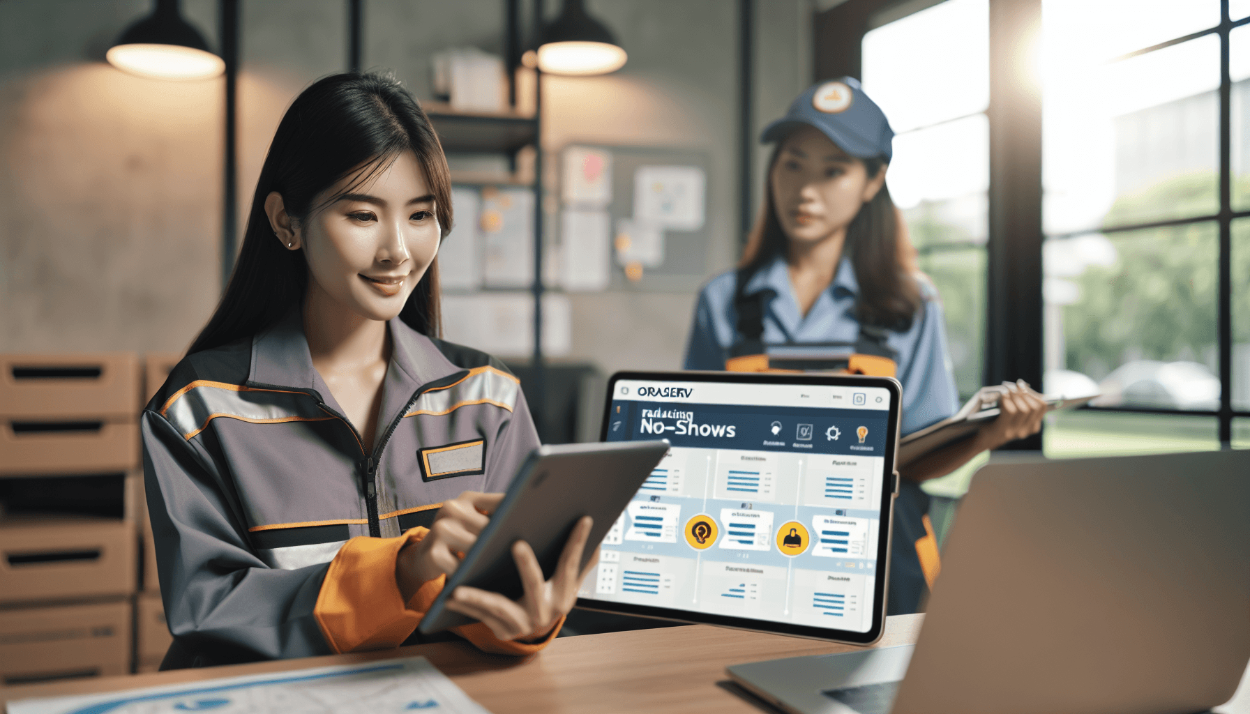 Service technician checking schedule on a mobile device in a modern service business environment