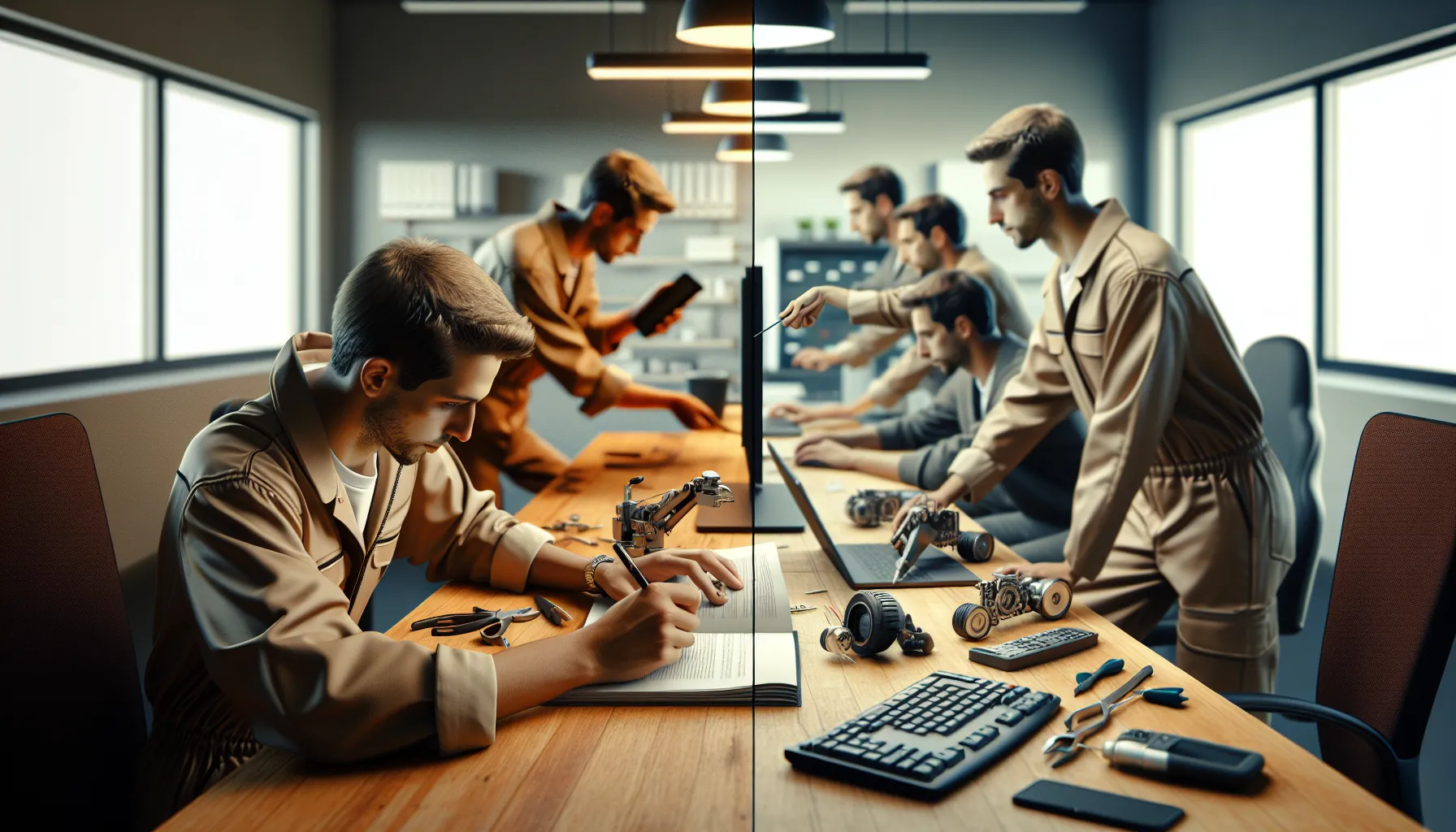 Technician using field service management software on a tablet outdoors