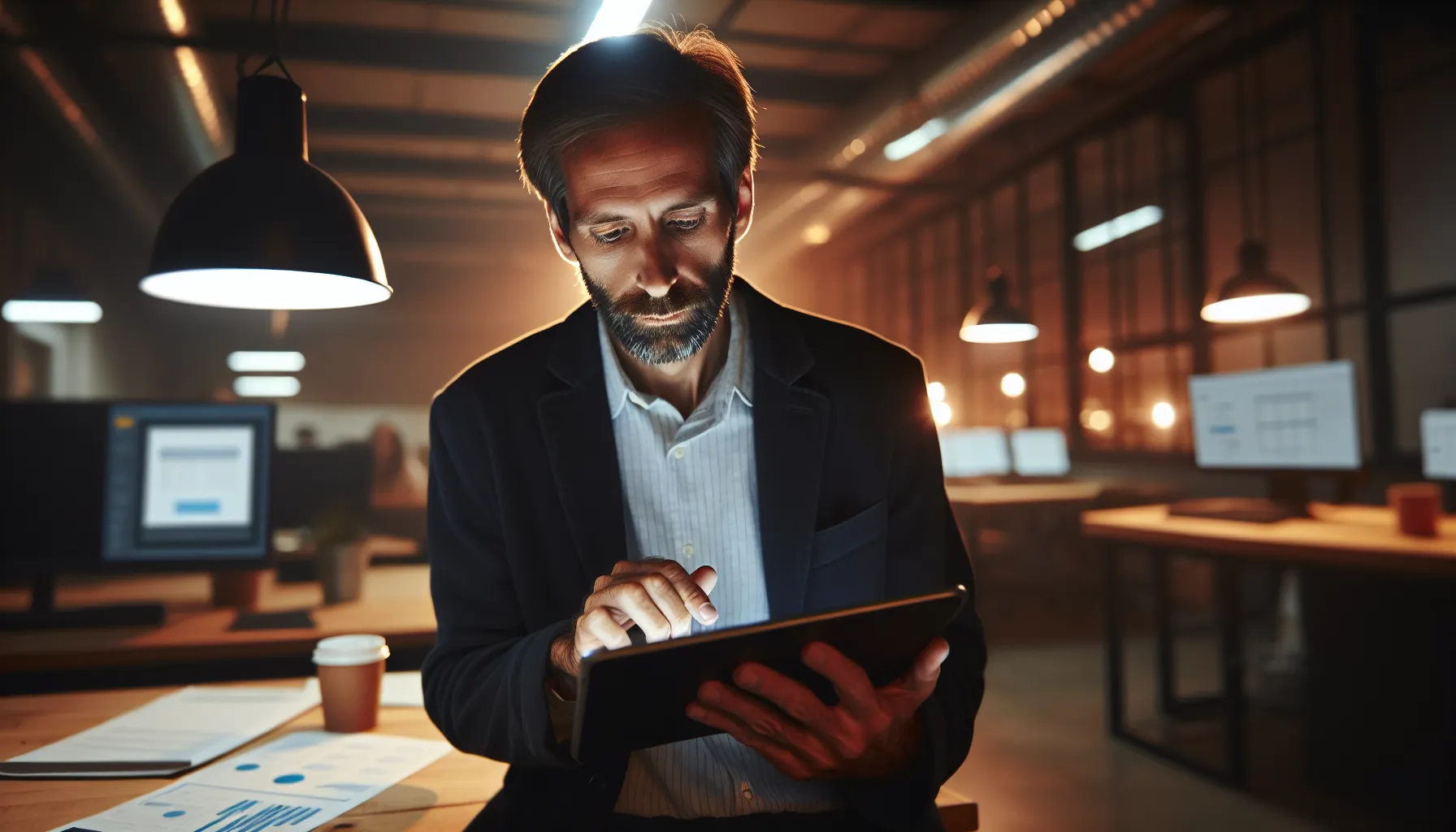 Technician using field service software on a tablet