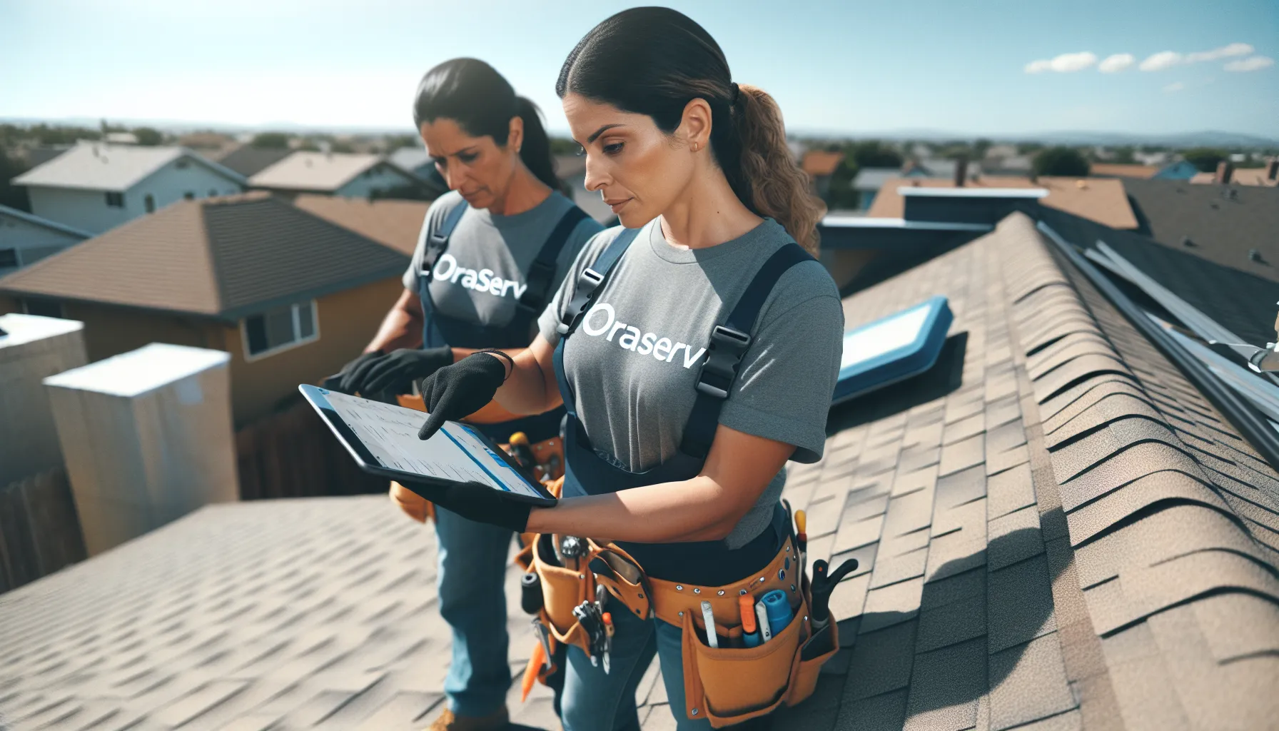 CRM Software Interface for Roofing Contractors Graphical user interface of CRM software for roofing contractors on a laptop screen