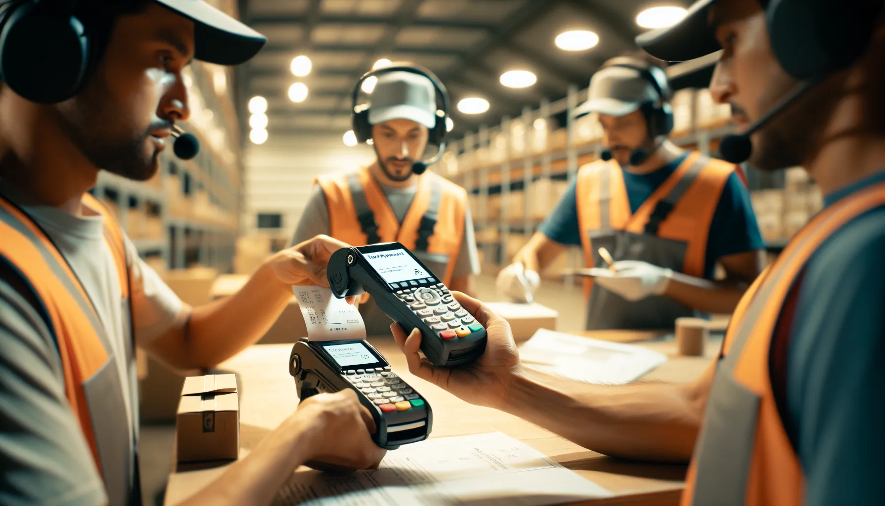 Instant Payment Collection in the Field Illustration of a field worker using a mobile device for instant payment collection