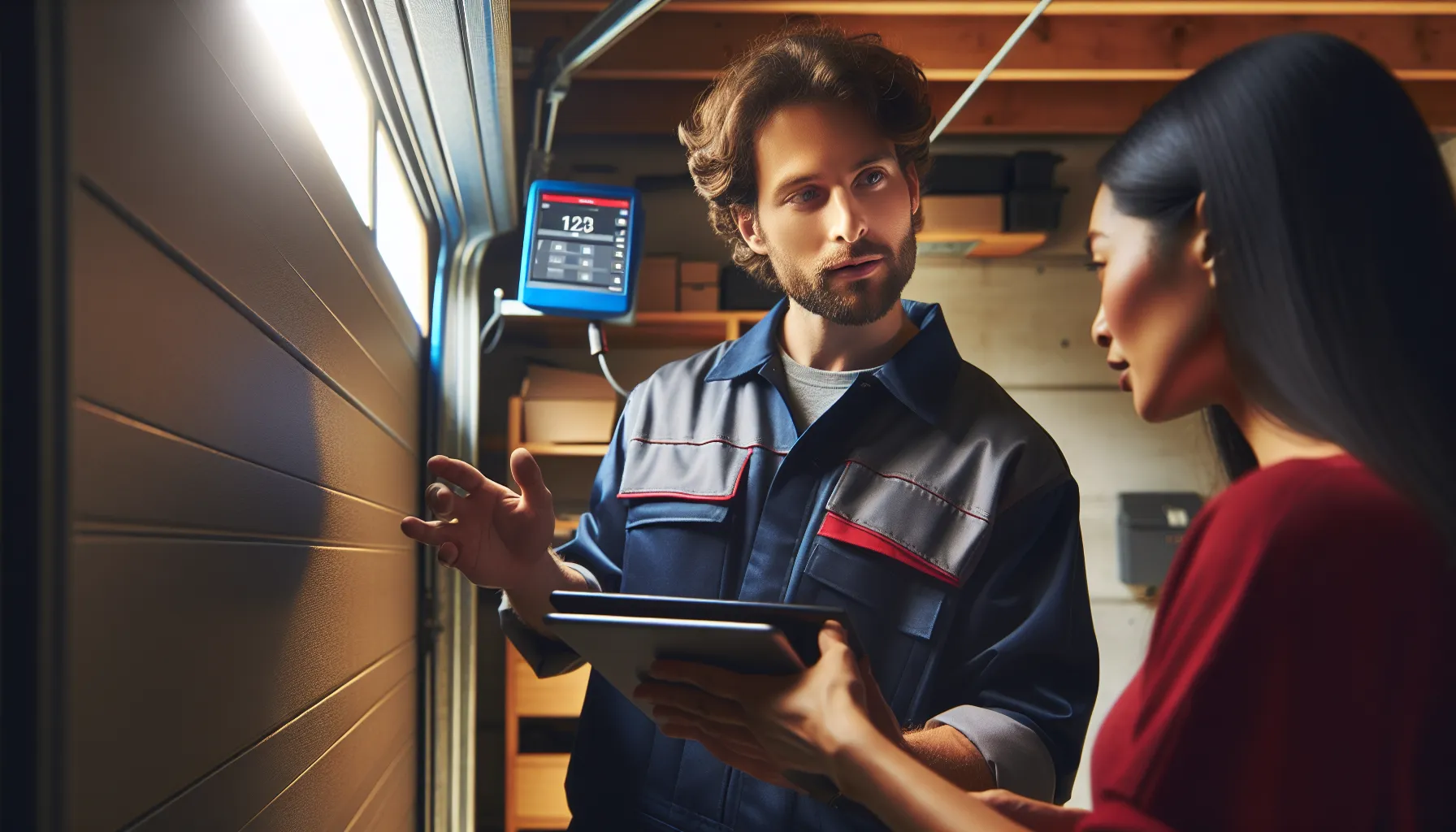 Efficient Garage Door Repair Dispatching Tools Garage door repair technician using dispatching software on a tablet