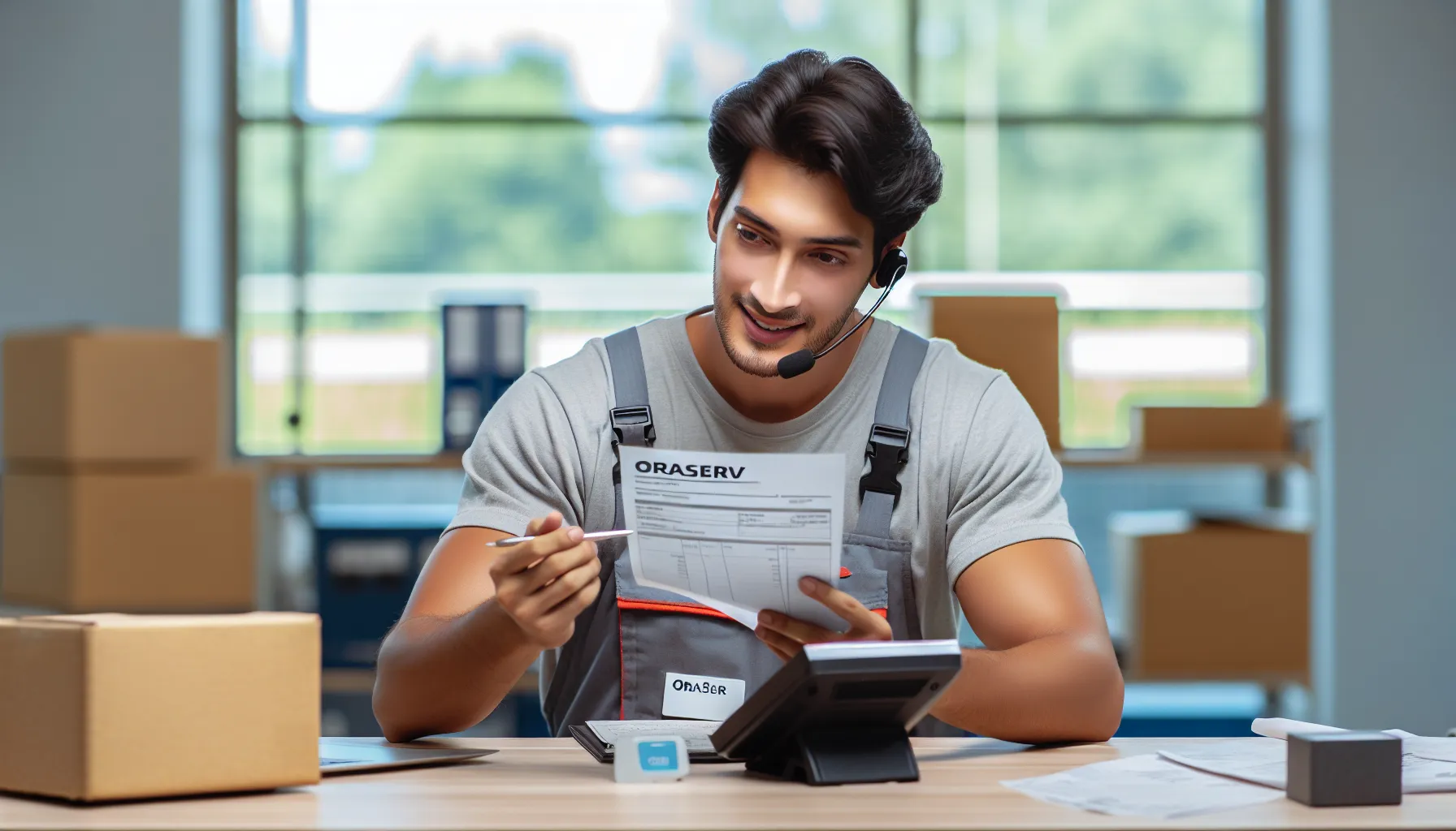 Field Service Professional Using Invoicing System Field service professional using invoicing and payments system on tablet